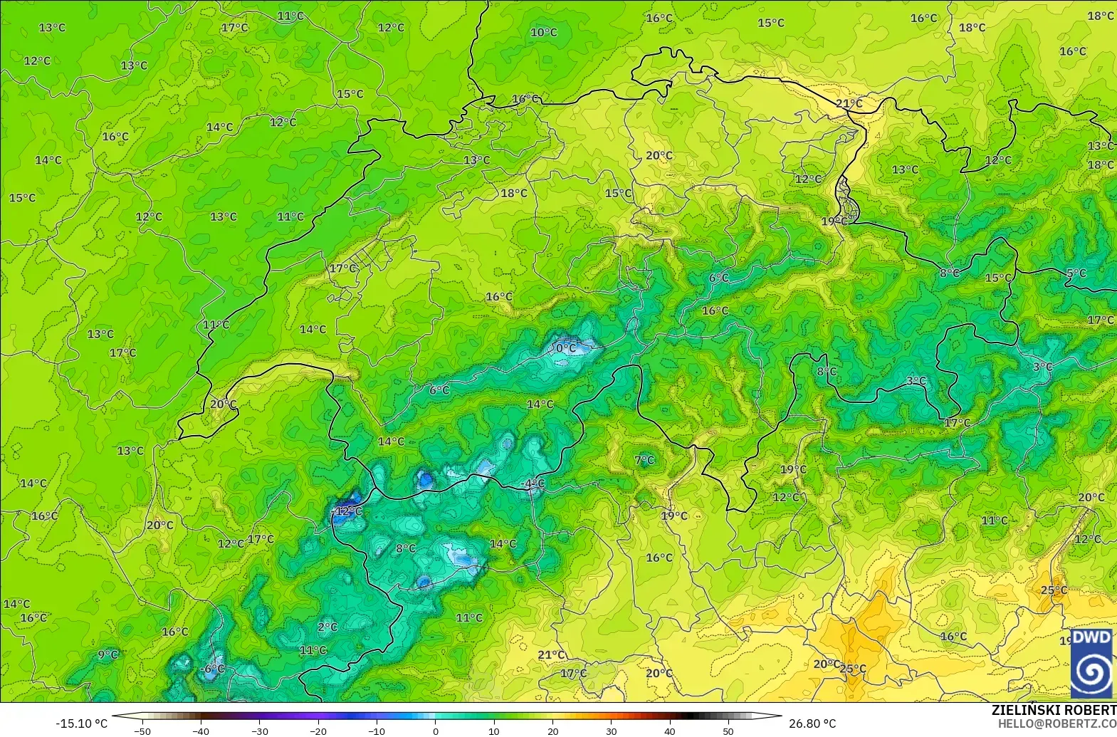 ICON Alemania 2 km modelo - Suiza, Punto de rocío a 2 m