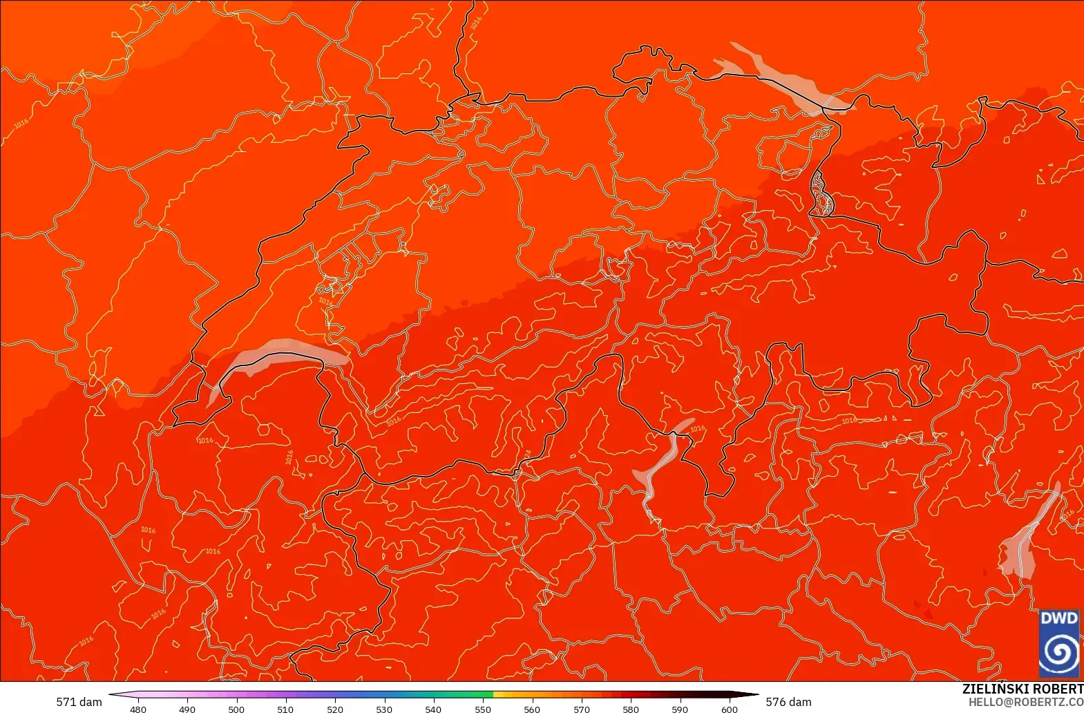 ICON Alemania 2 km modelo - Suiza, Altura geopotencial a 500 hPa