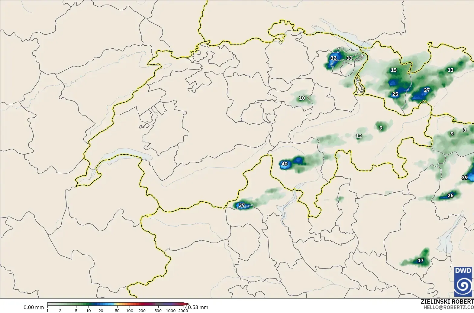 ICON Alemania 2 km modelo - Suiza, Acumulación de precipitación