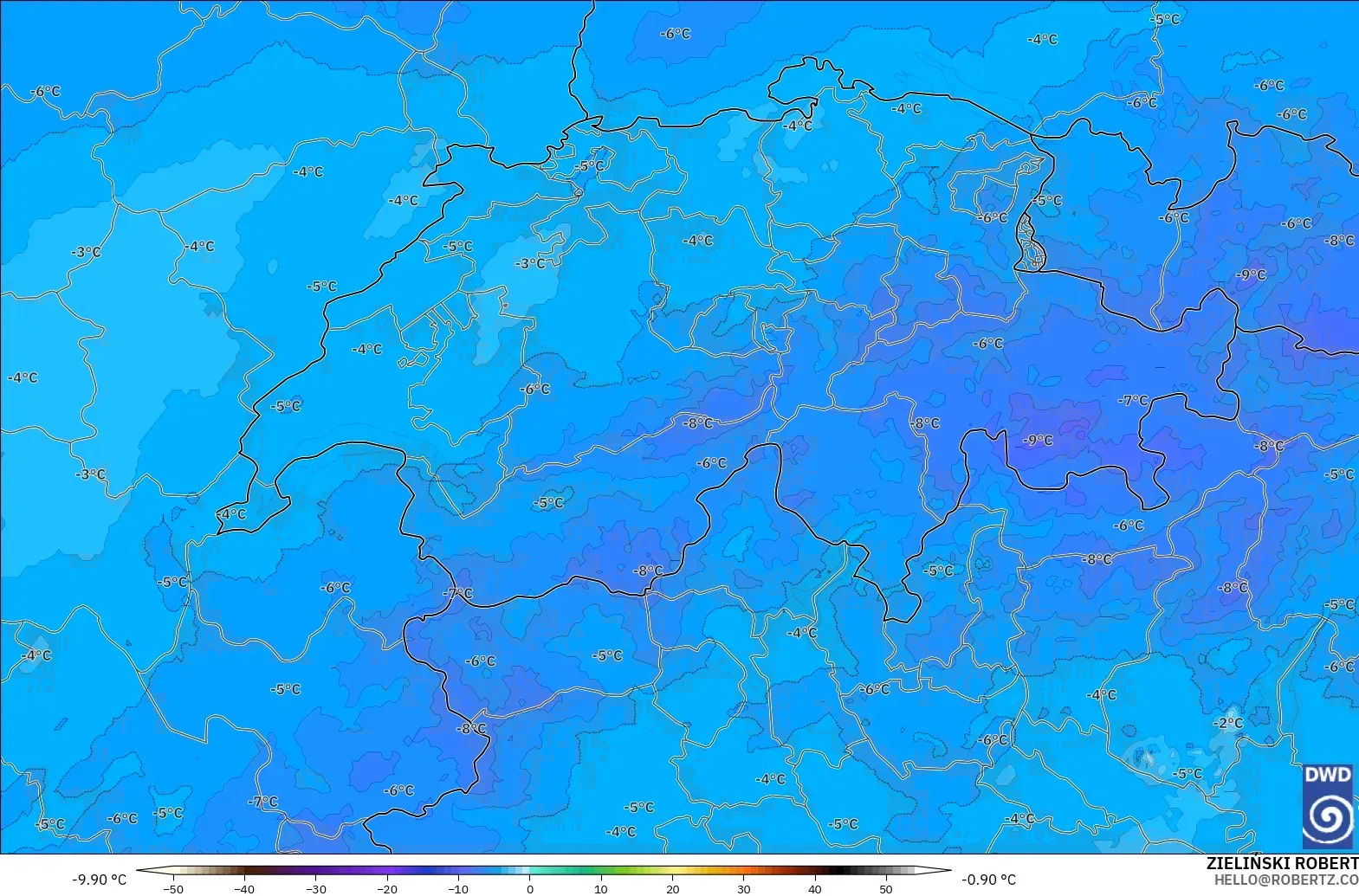 ICON Alemania 2 km modelo - Suiza, Temperatura a 500 hPa
