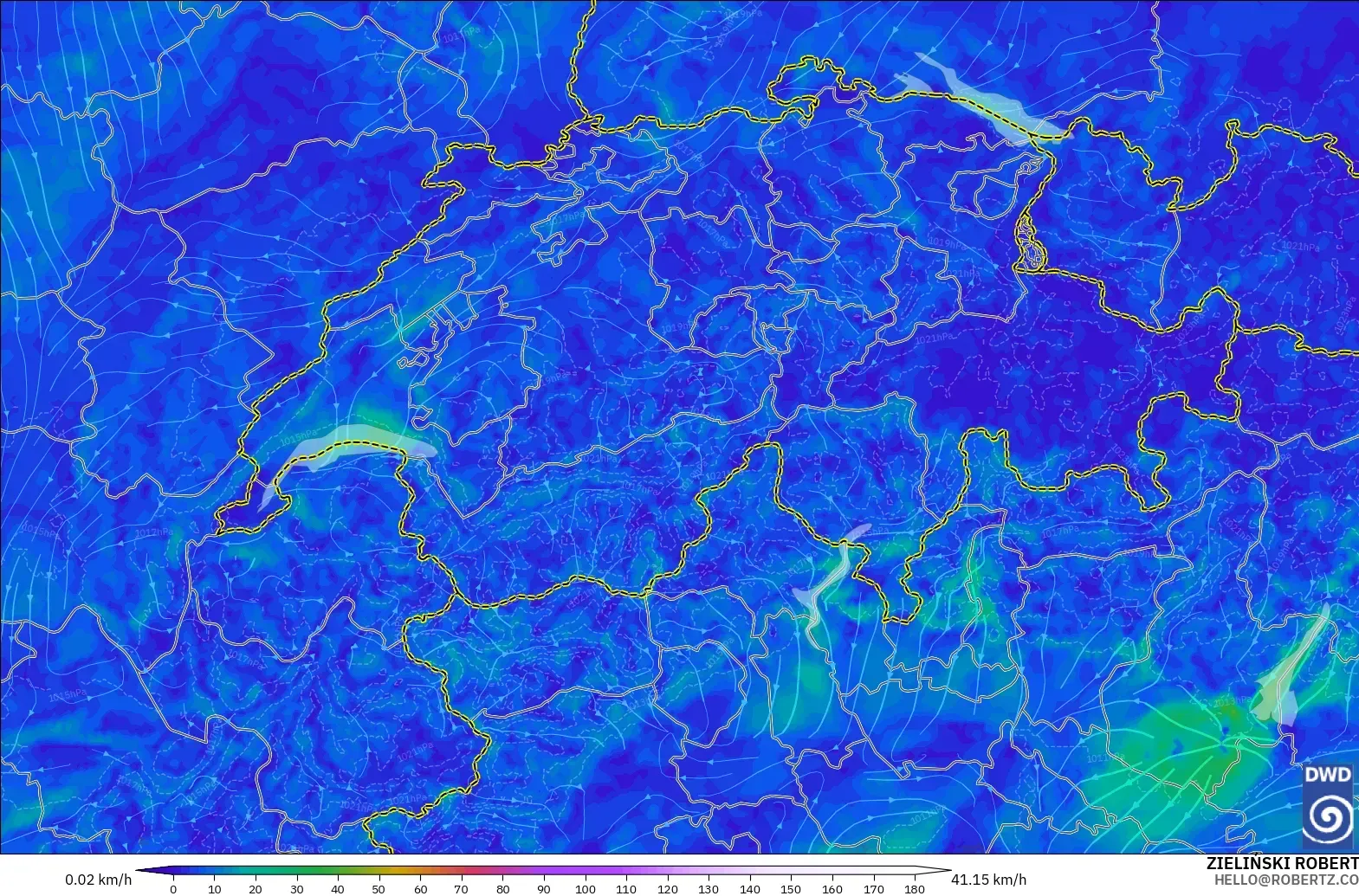 ICON Alemania 2 km modelo - Suiza, Viento a 10 m