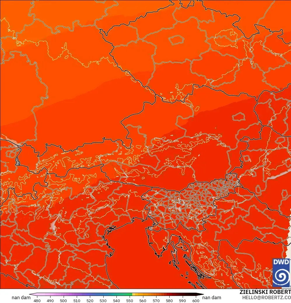 ICON Alemania 2 km modelo - Austria, Altura geopotencial a 500 hPa