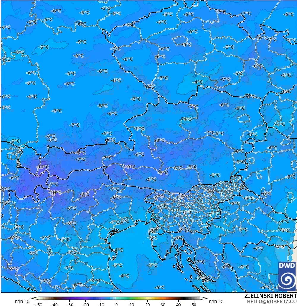 ICON Alemania 2 km modelo - Austria, Temperatura a 500 hPa