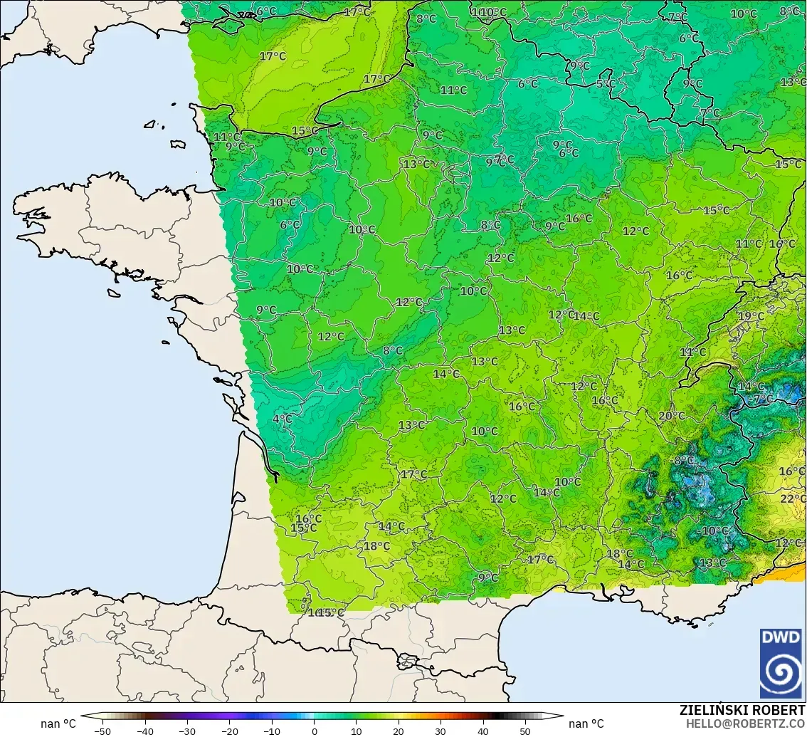 ICON Alemania 2 km modelo - Francia, Punto de rocío a 2 m