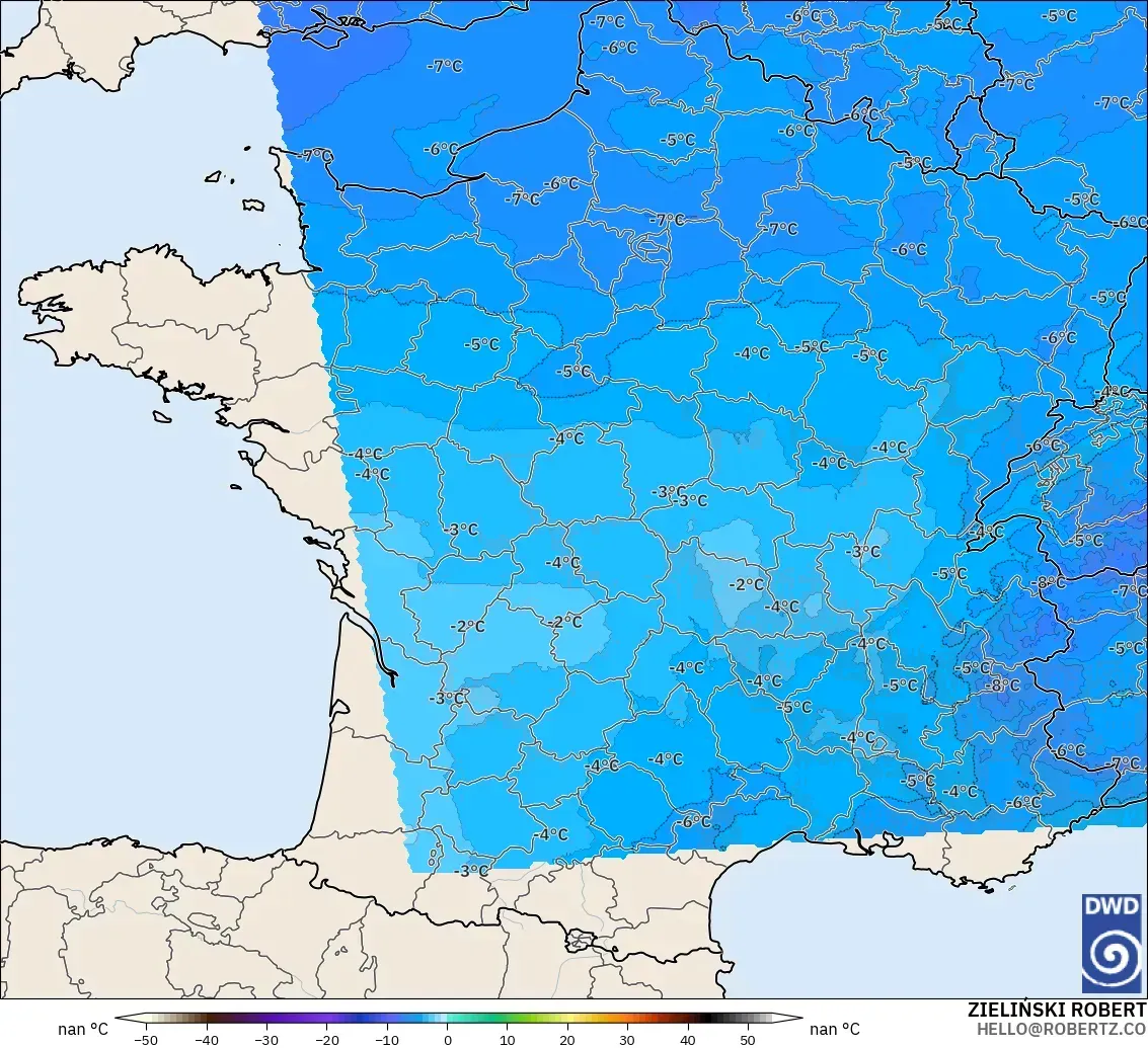 ICON Alemania 2 km modelo - Francia, Temperatura a 500 hPa