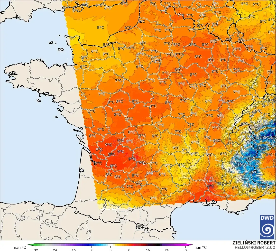 ICON Alemania 2 km modelo - Francia, Anomalía de temperatura a 850 hPa