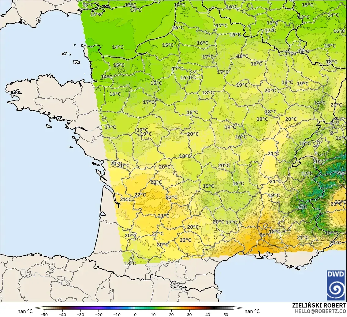 ICON Alemania 2 km modelo - Francia, Temperatura a 850 hPa