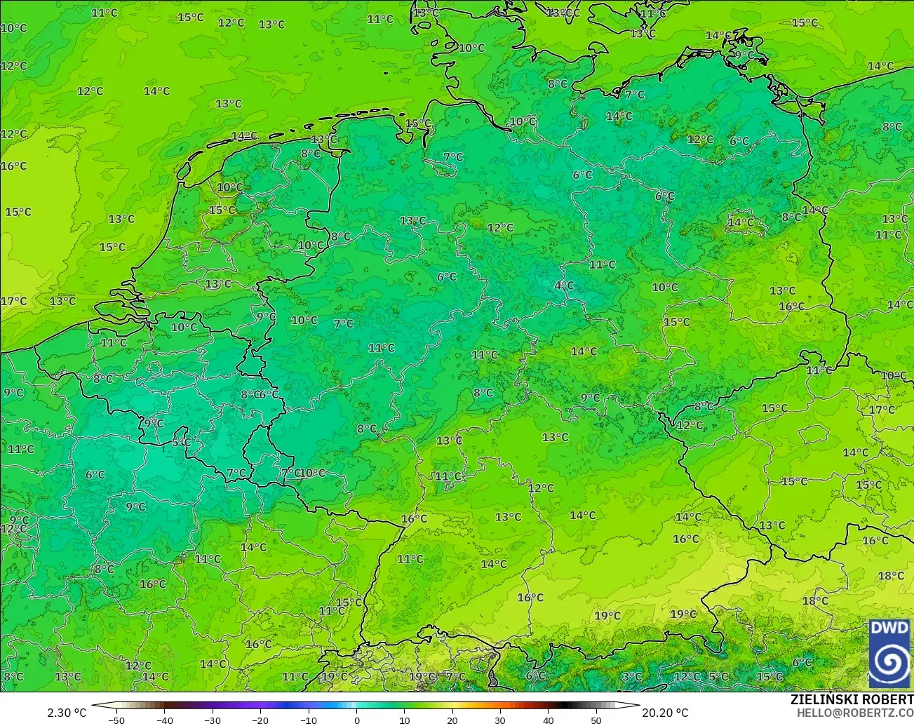 ICON Alemania 2 km modelo - Alemania, Punto de rocío a 2 m