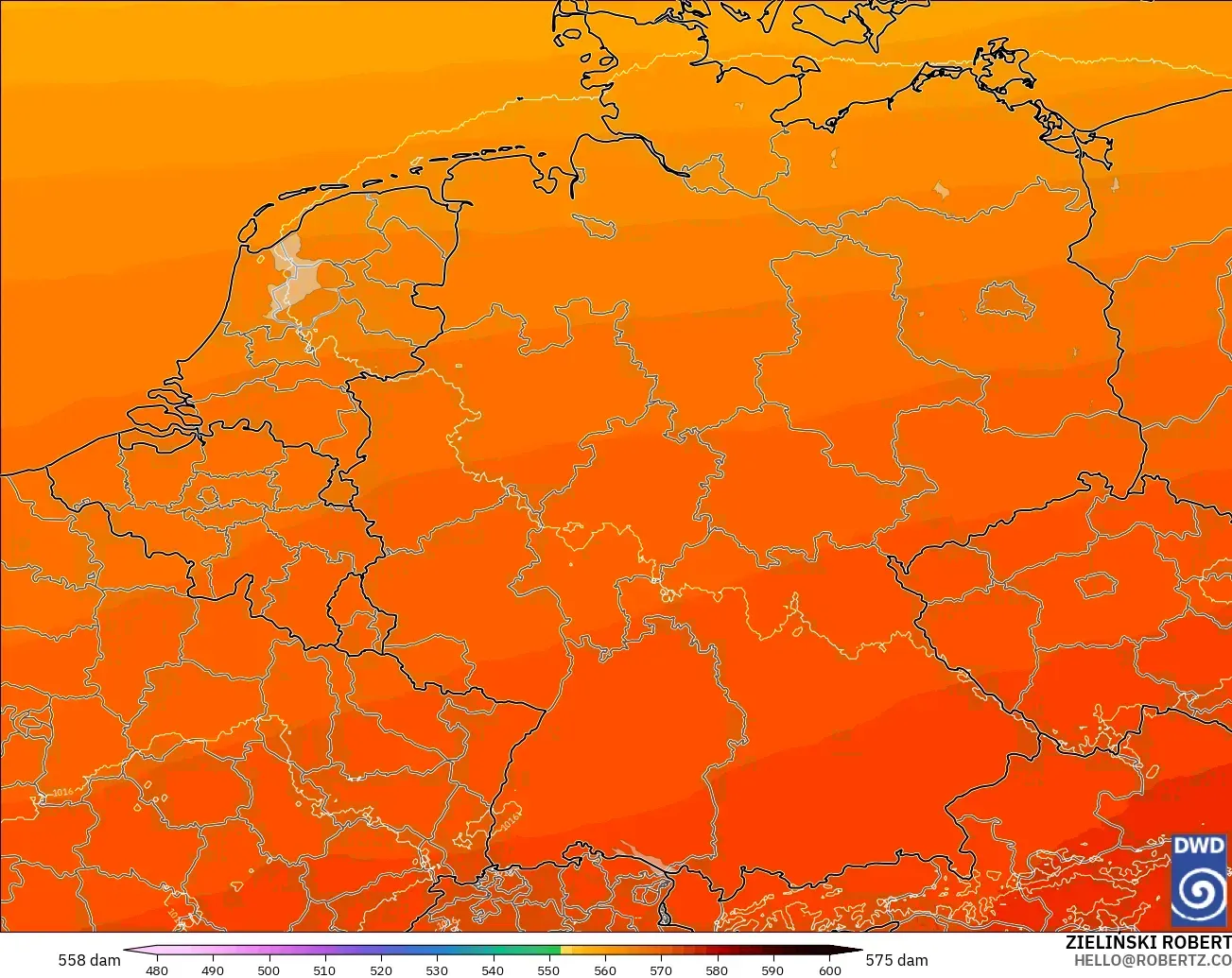 ICON Alemania 2 km modelo - Alemania, Altura geopotencial a 500 hPa