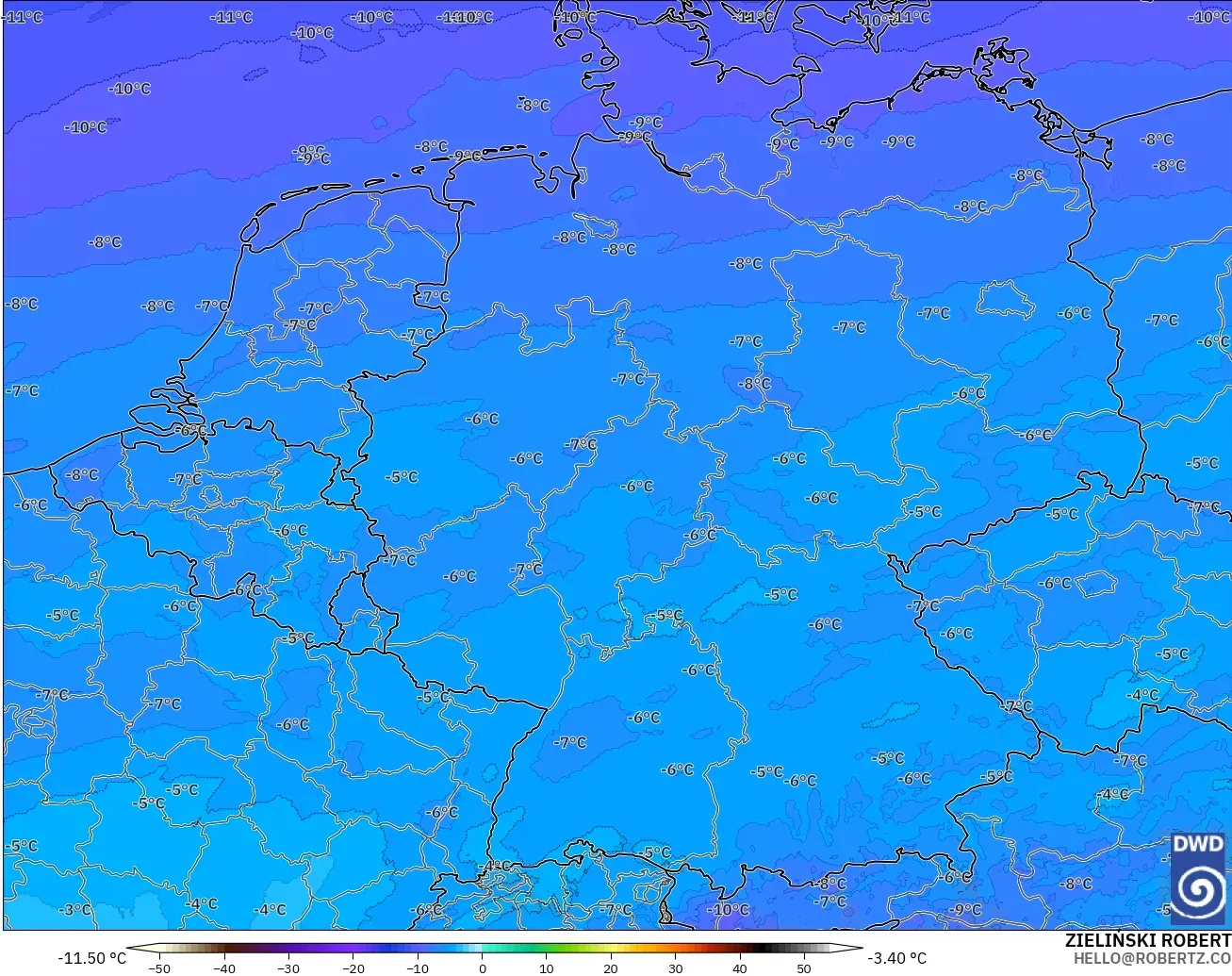 ICON Alemania 2 km modelo - Alemania, Temperatura a 500 hPa