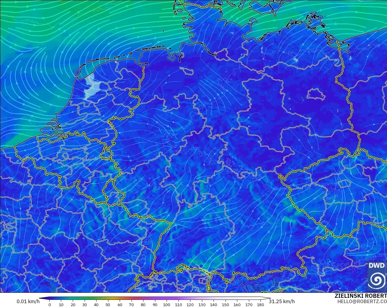 ICON Alemania 2 km modelo - Alemania, Viento a 10 m