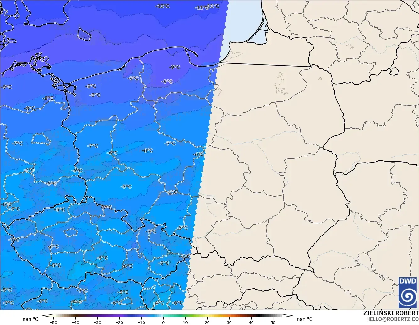 ICON Alemania 2 km modelo - Polonia, Temperatura a 500 hPa