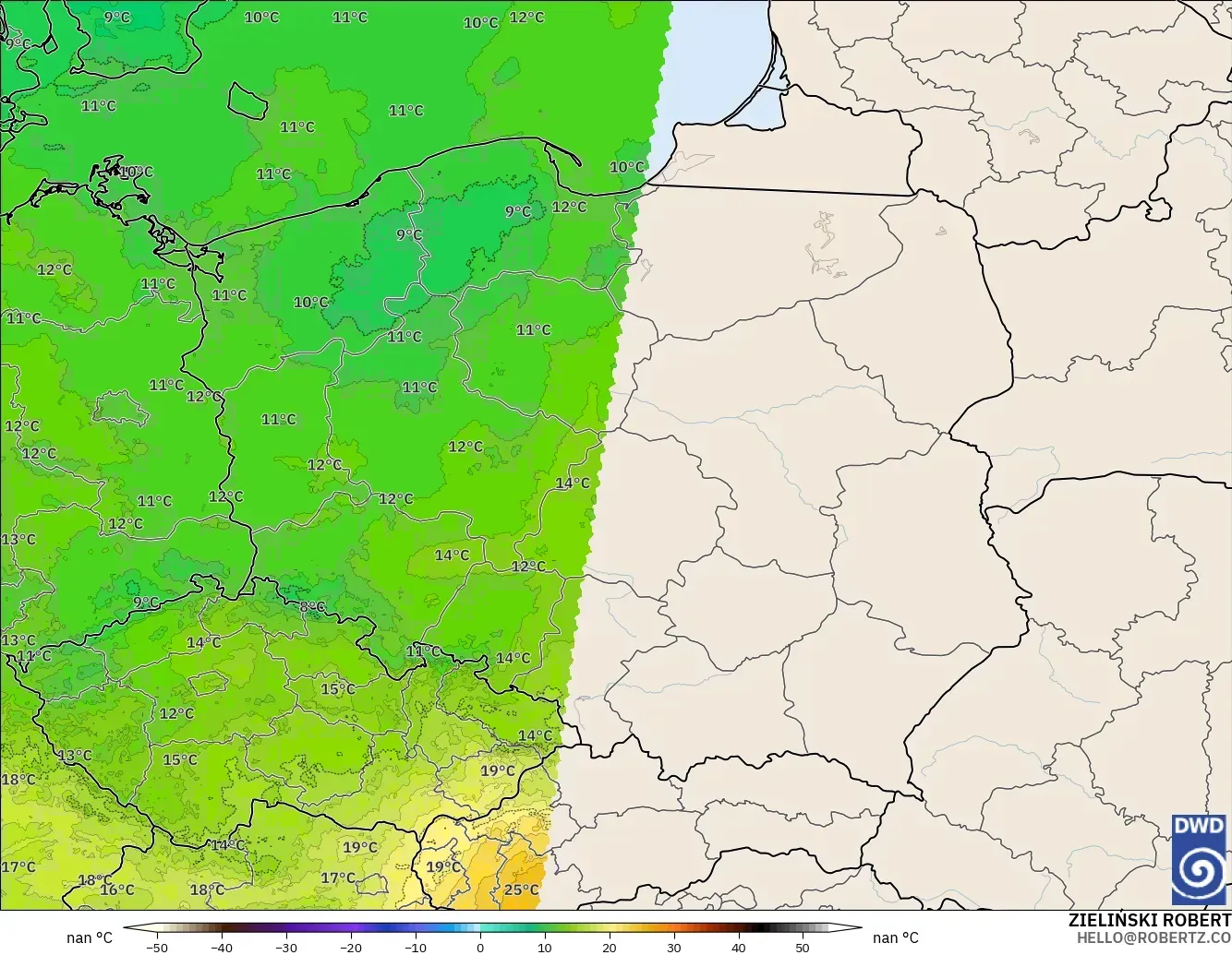 ICON Alemania 2 km modelo - Polonia, Temperatura a 850 hPa
