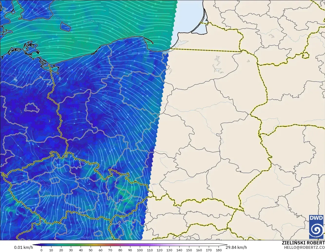 ICON Alemania 2 km modelo - Polonia, Viento a 10 m