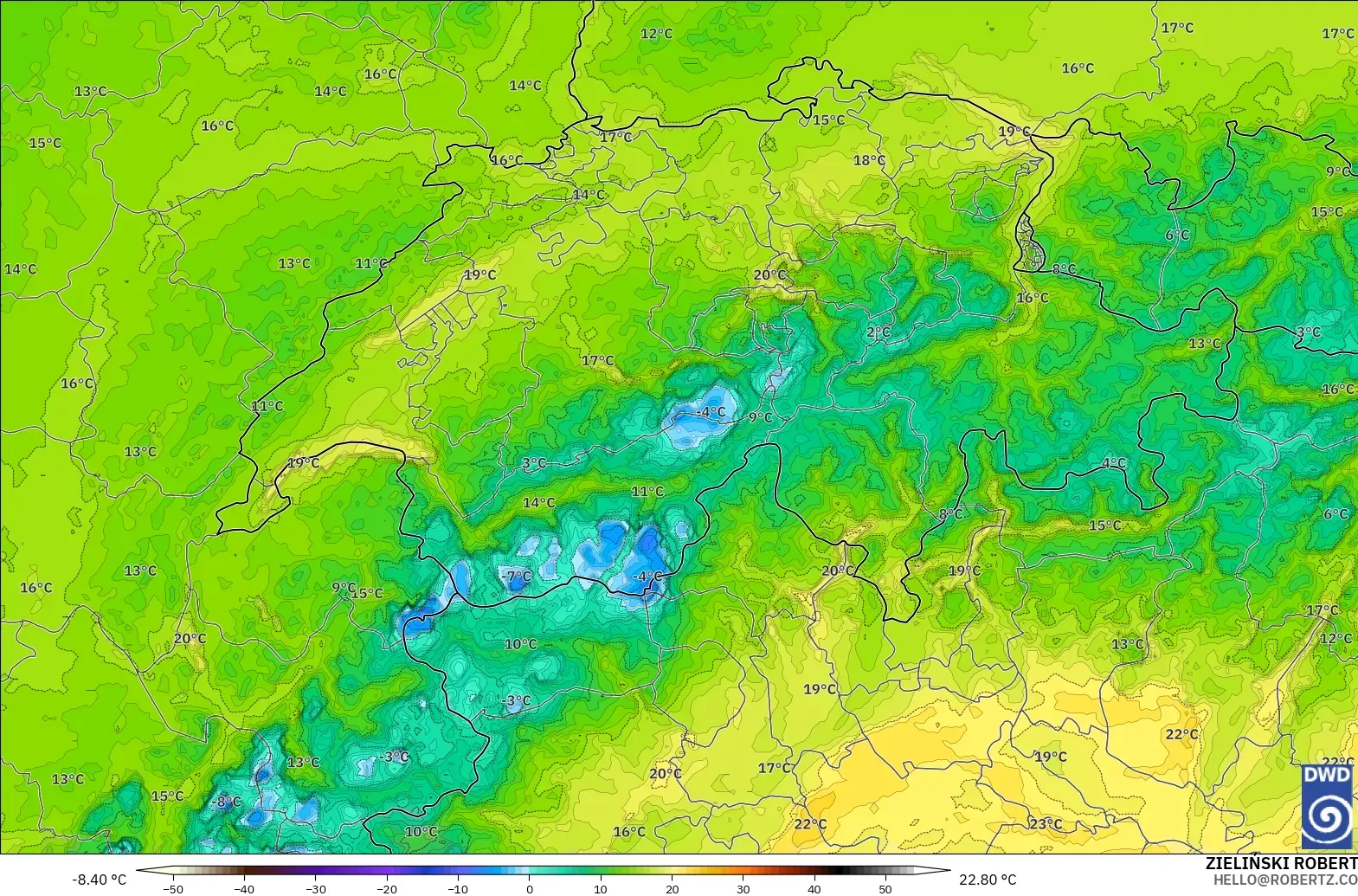 ICON Alemania 2 km modelo - Suiza, Punto de rocío a 2 m