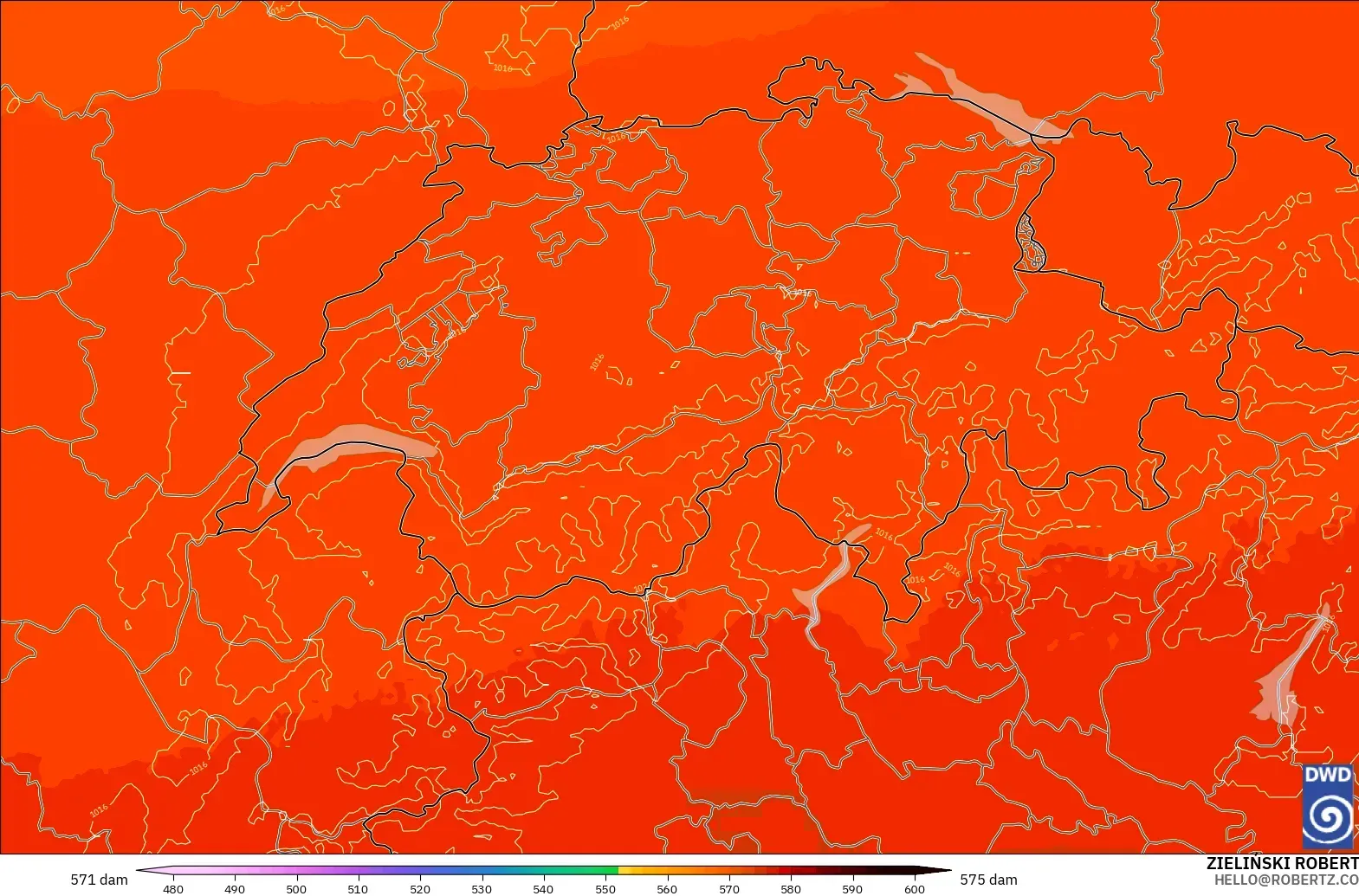 ICON Alemania 2 km modelo - Suiza, Altura geopotencial a 500 hPa