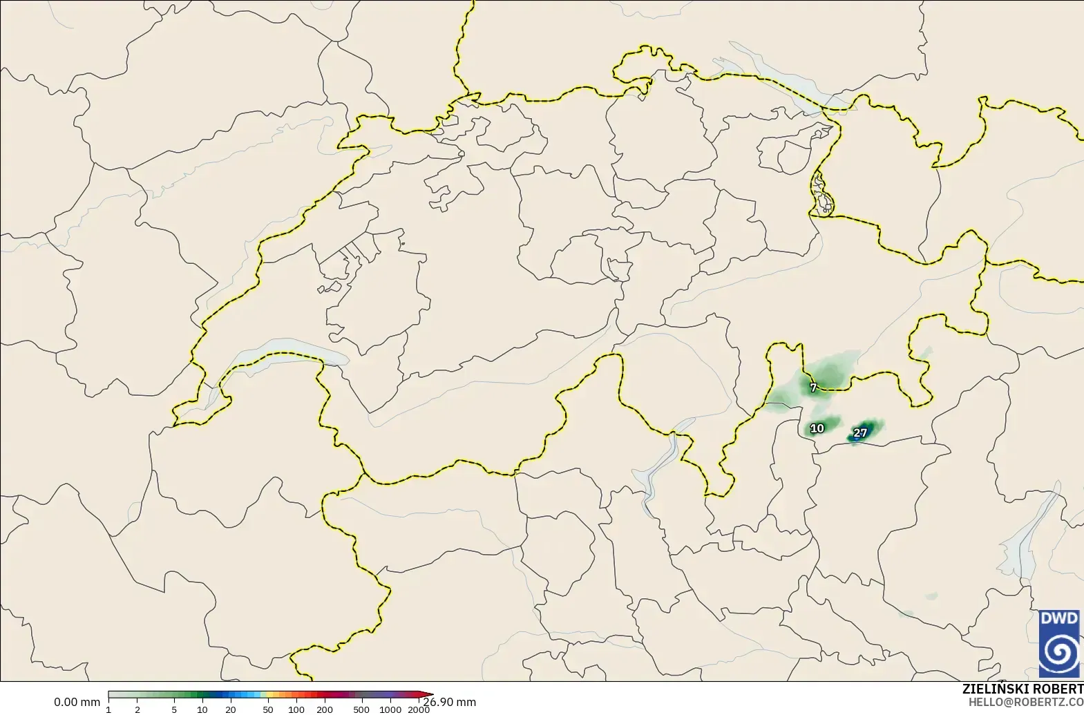 ICON Alemania 2 km modelo - Suiza, Acumulación de precipitación
