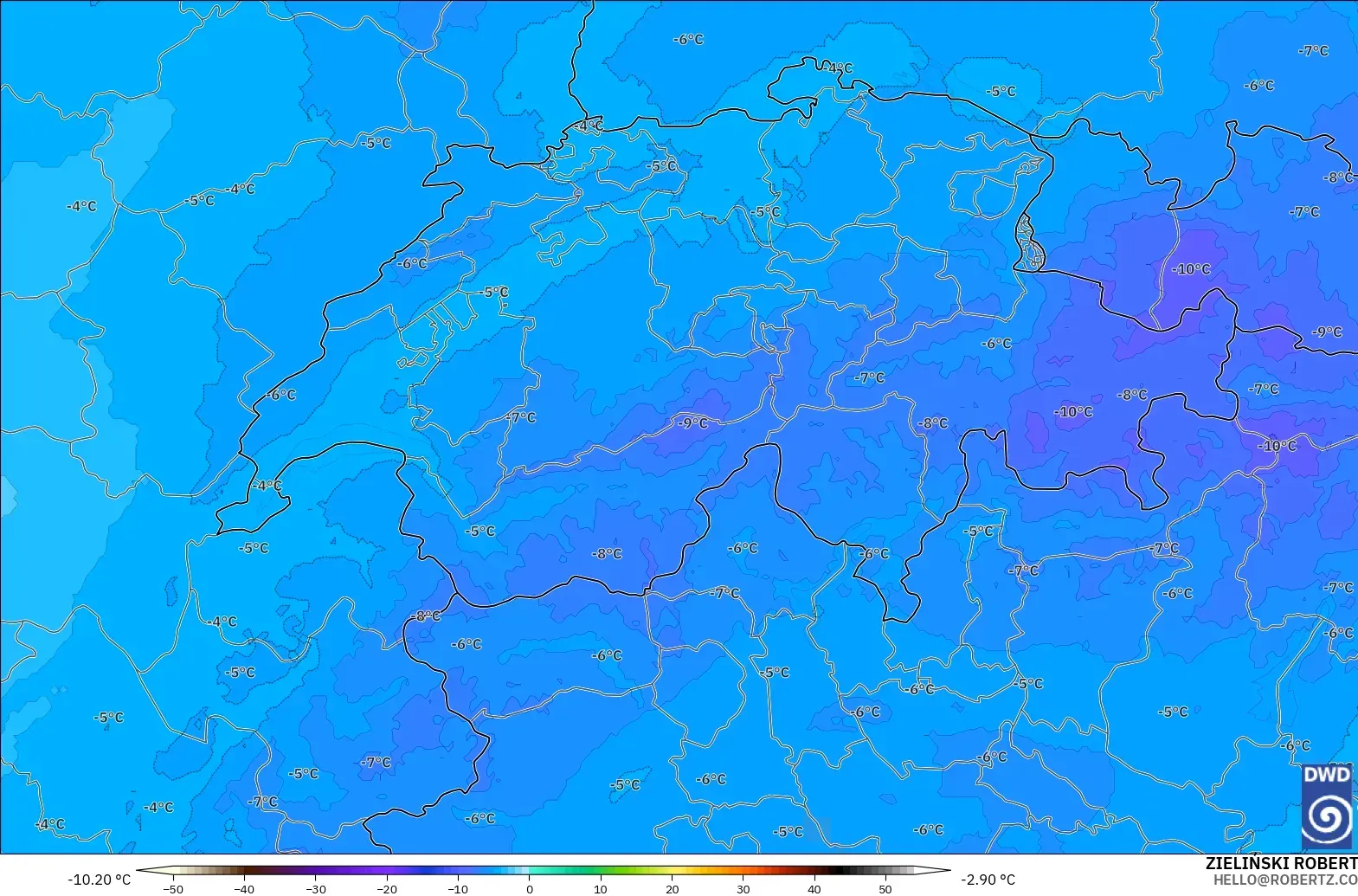 ICON Alemania 2 km modelo - Suiza, Temperatura a 500 hPa