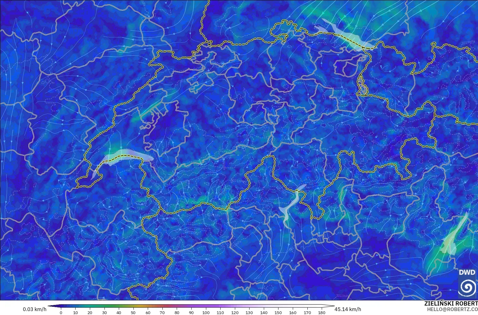 ICON Alemania 2 km modelo - Suiza, Viento a 10 m