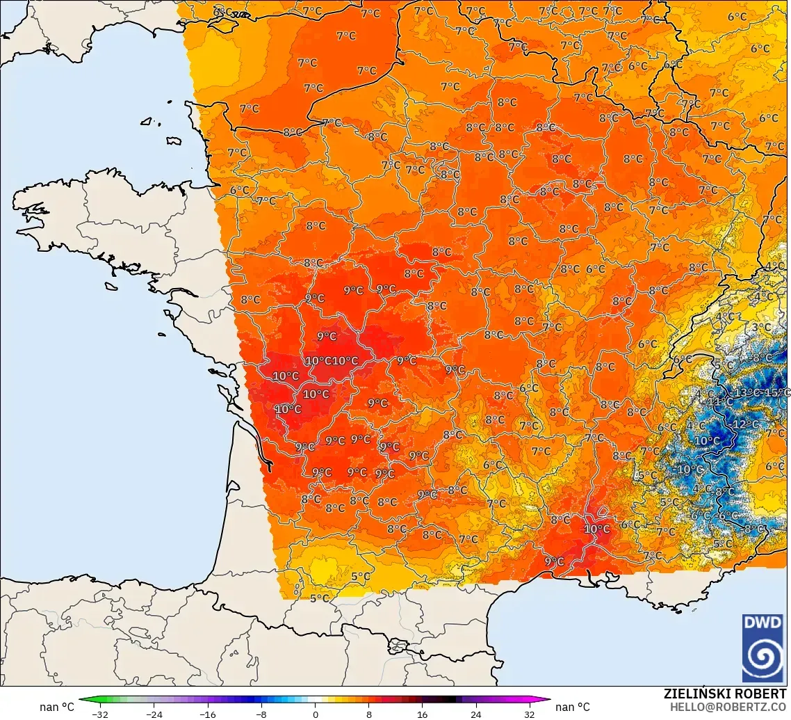 ICON Alemania 2 km modelo - Francia, Anomalía de temperatura a 850 hPa