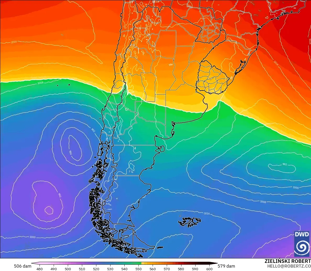 ICON modelo - Argentina, Altura geopotencial a 500 hPa