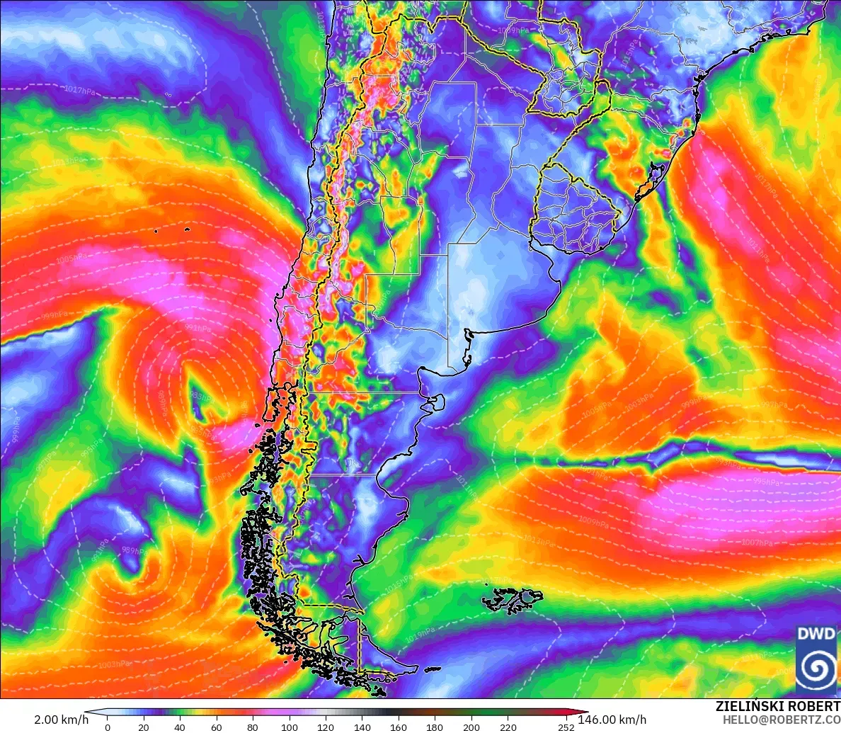 ICON modelo - Argentina, Ráfagas de viento