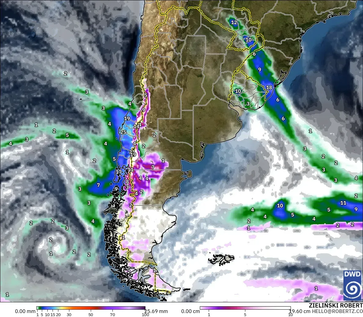 ICON modelo - Argentina, Precipitación, nubes y presión