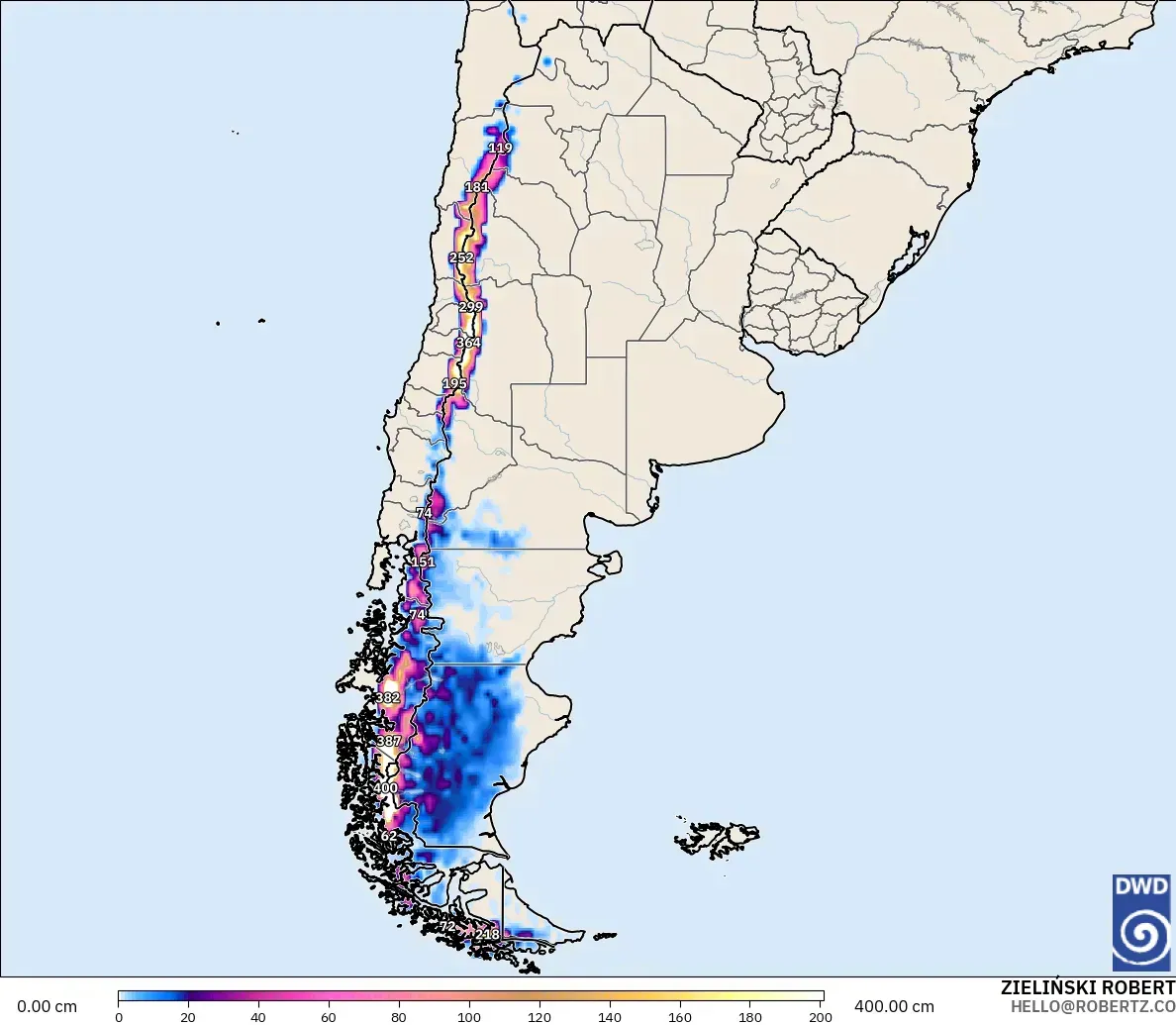 ICON modelo - Argentina, Profundidad de nieve