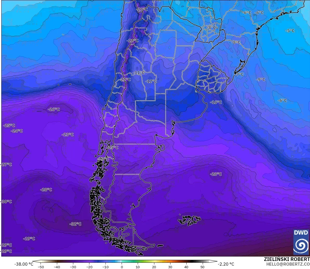 ICON modelo - Argentina, Temperatura a 500 hPa