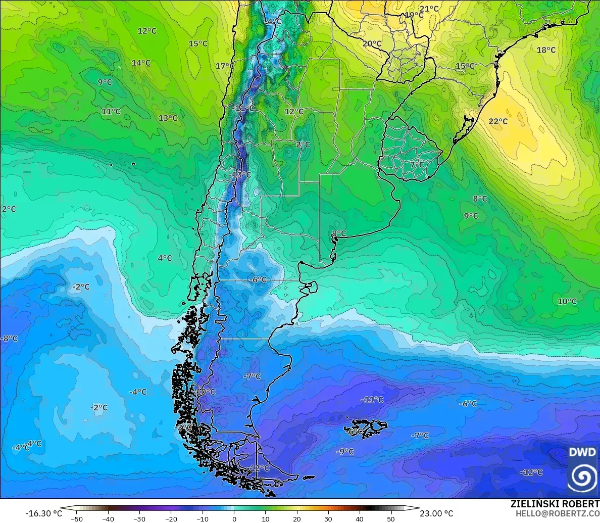 ICON modelo - Argentina, Temperatura a 850 hPa
