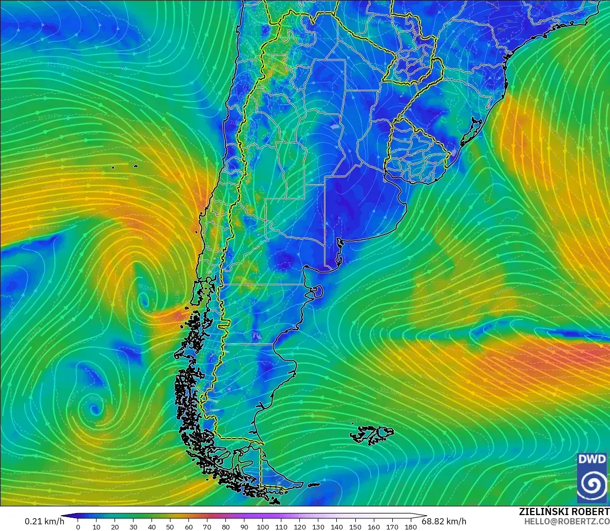 ICON modelo - Argentina, Viento a 10 m