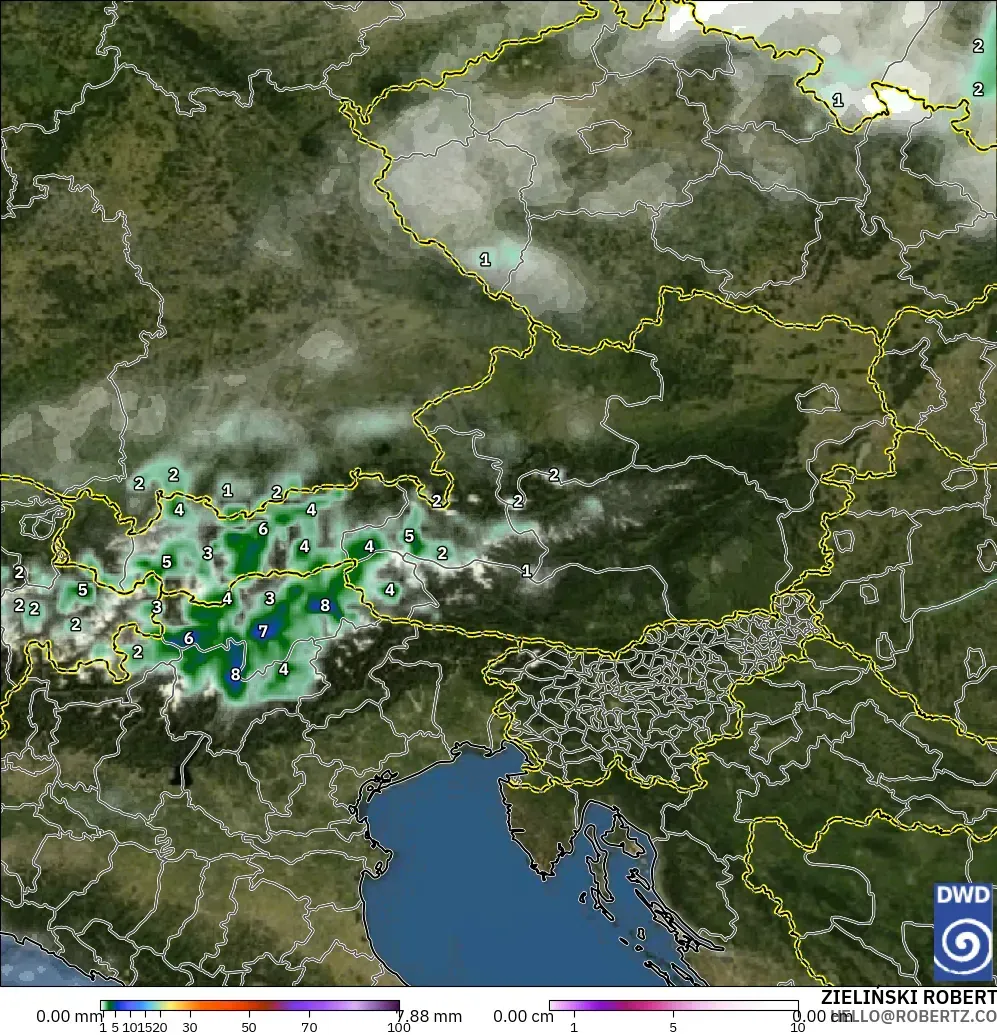 ICON modelo - Austria, Precipitación, nubes y presión
