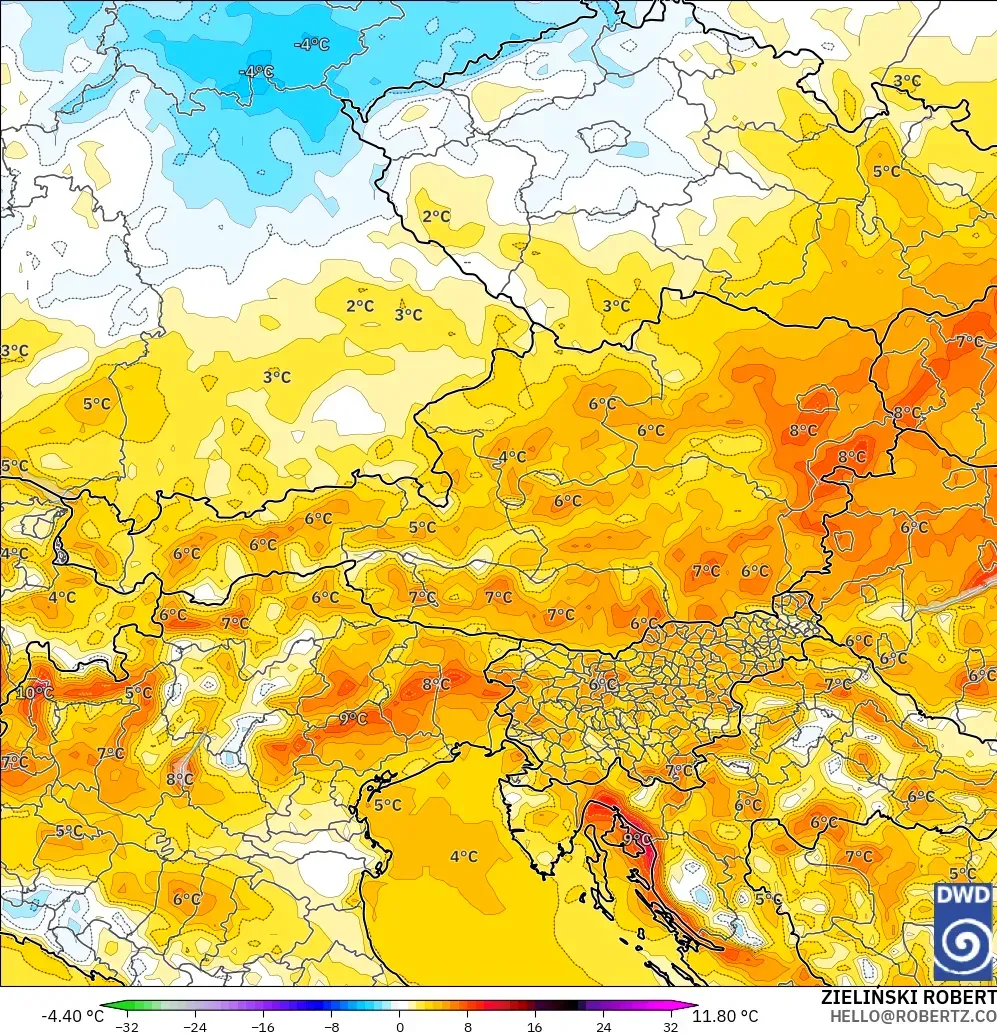 ICON modelo - Austria, Anomalía de temperatura a 2 m