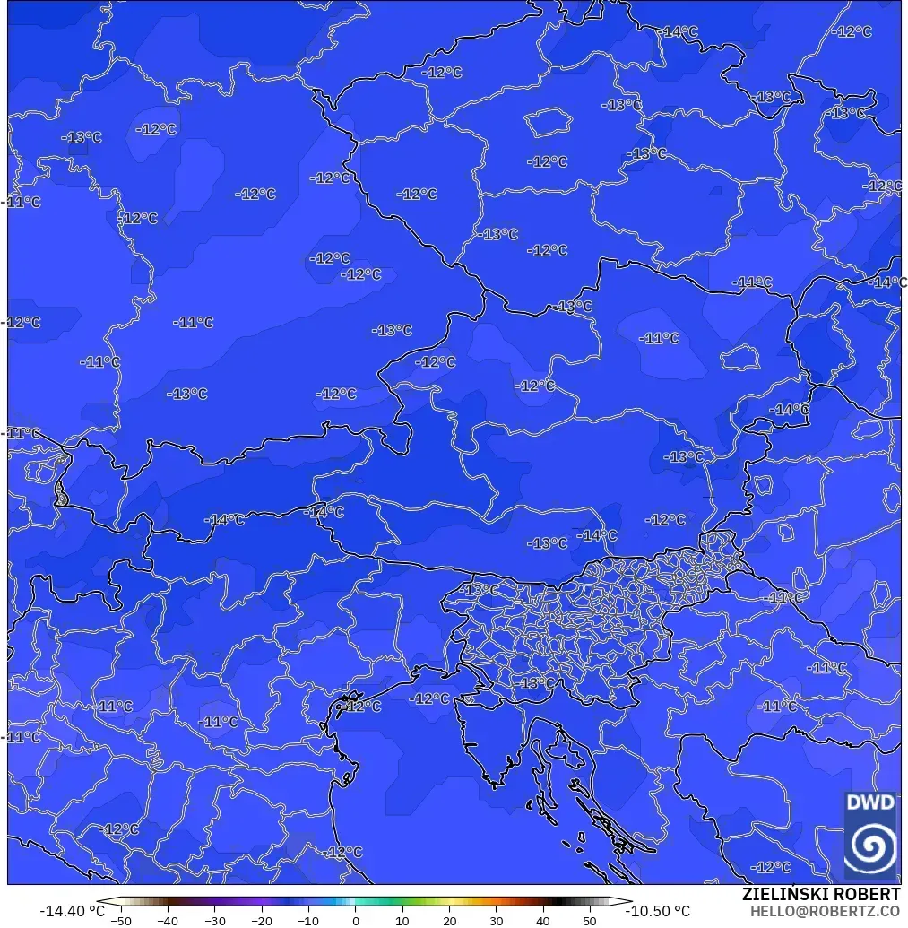 ICON modelo - Austria, Temperatura a 500 hPa
