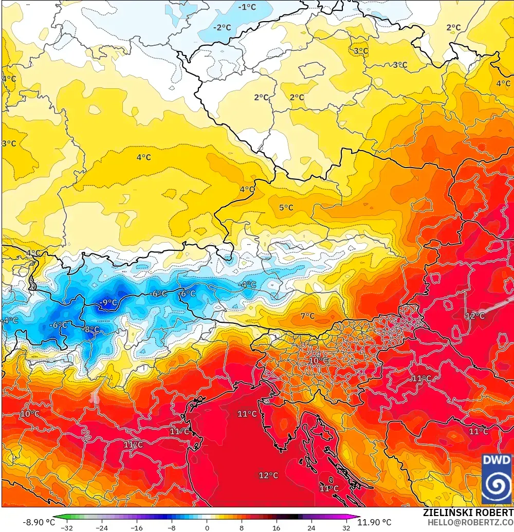 ICON modelo - Austria, Anomalía de temperatura a 850 hPa