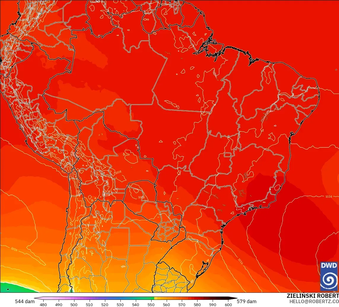 ICON modelo - Brasil, Altura geopotencial a 500 hPa