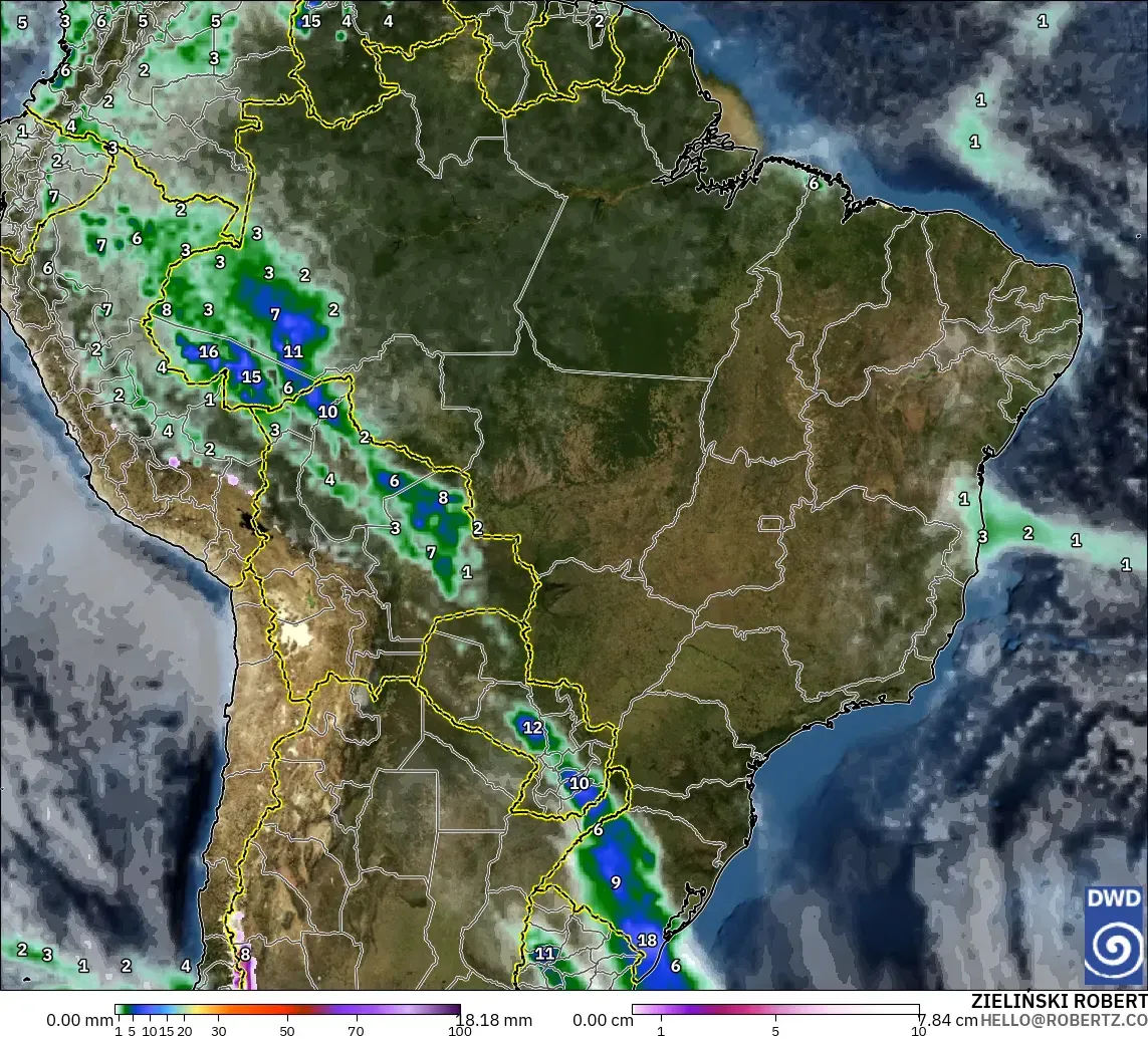 ICON modelo - Brasil, Precipitación, nubes y presión
