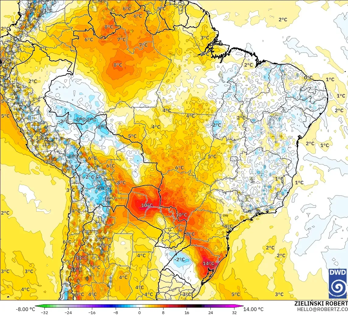 ICON modelo - Brasil, Anomalía de temperatura a 2 m