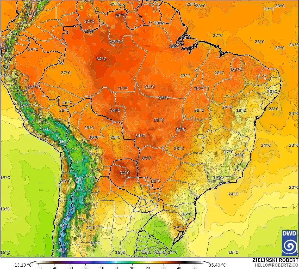 ICON modelo - Brasil, Temperatura a 2 m