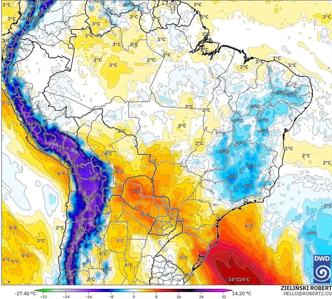 ICON modelo - Brasil, Anomalía de temperatura a 850 hPa