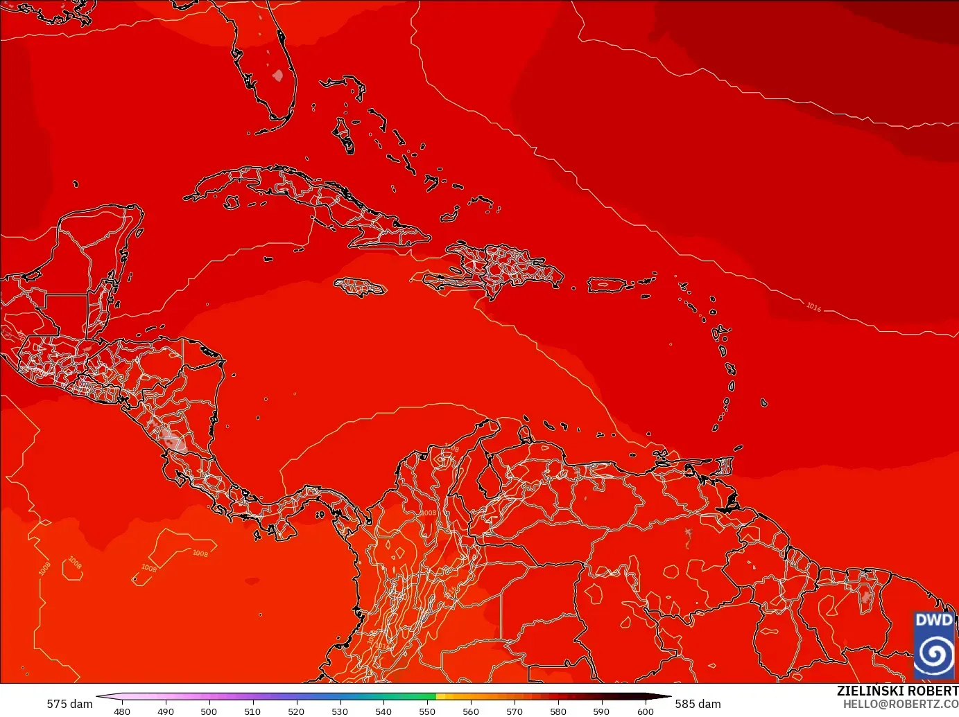 ICON modelo - Caribe, Altura geopotencial a 500 hPa