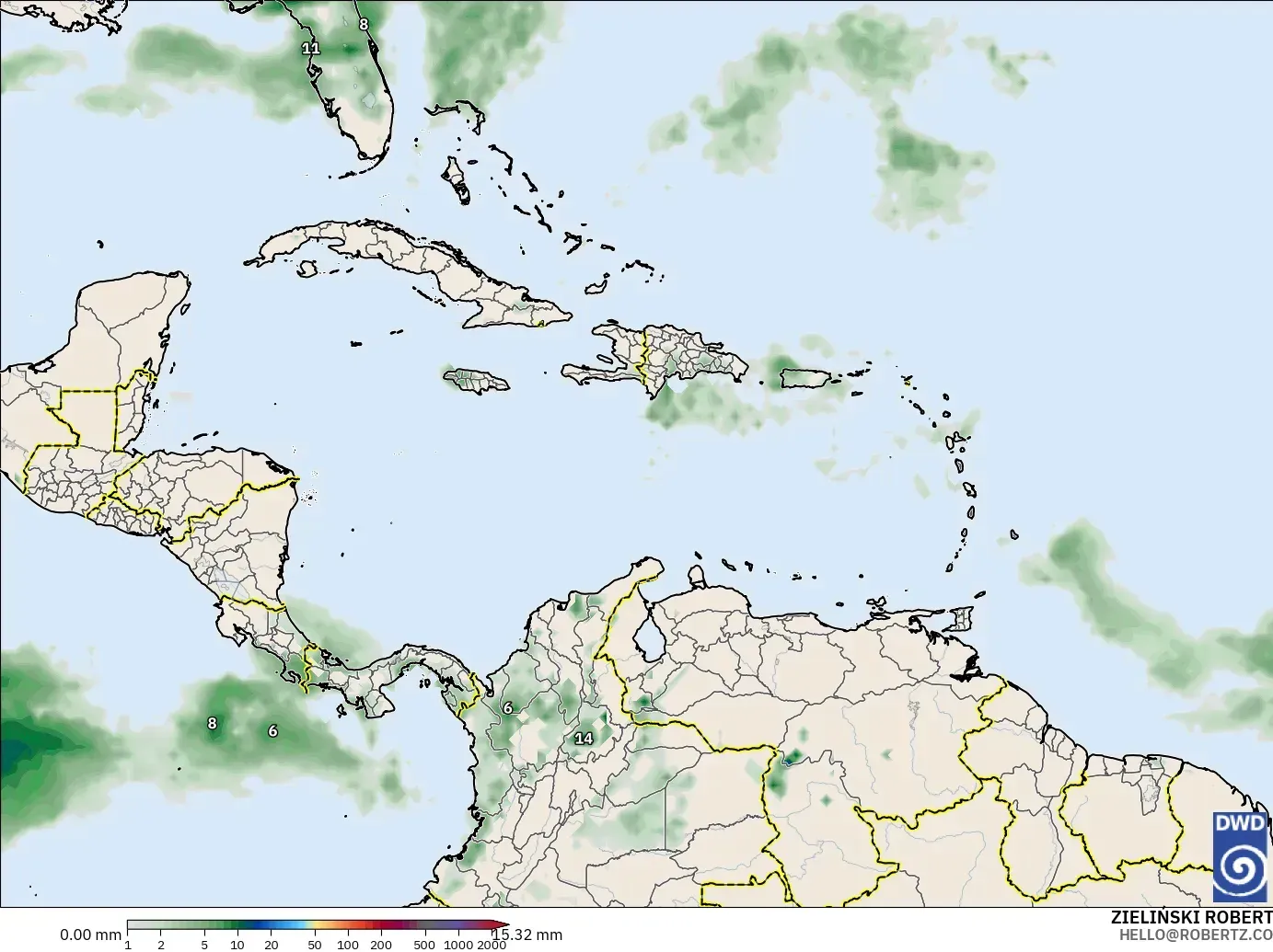 ICON modelo - Caribe, Acumulación de precipitación