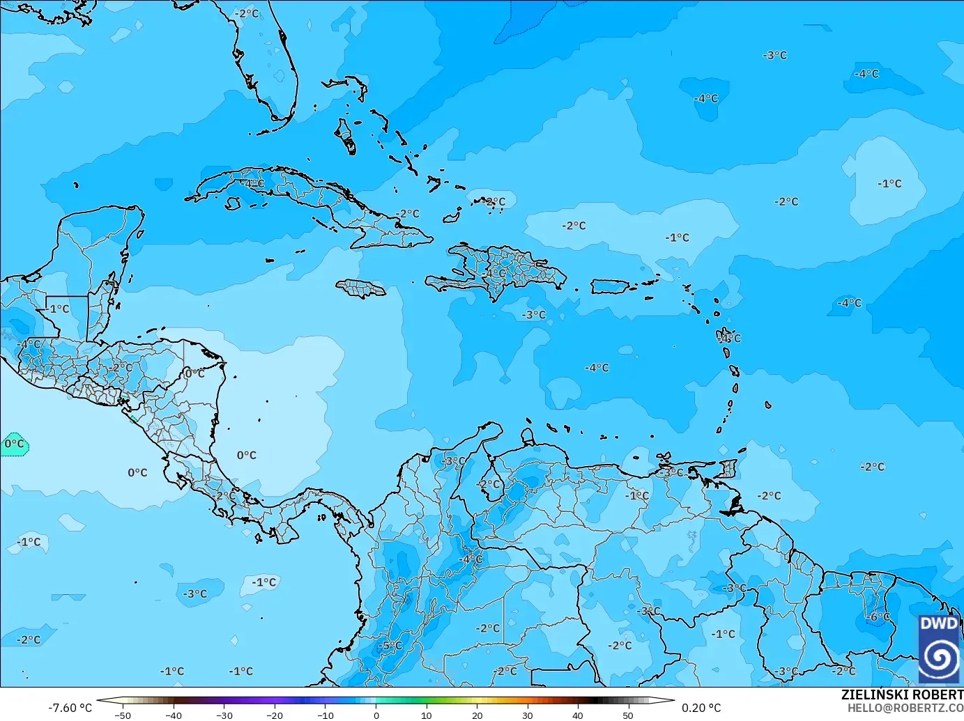 ICON modelo - Caribe, Temperatura a 500 hPa