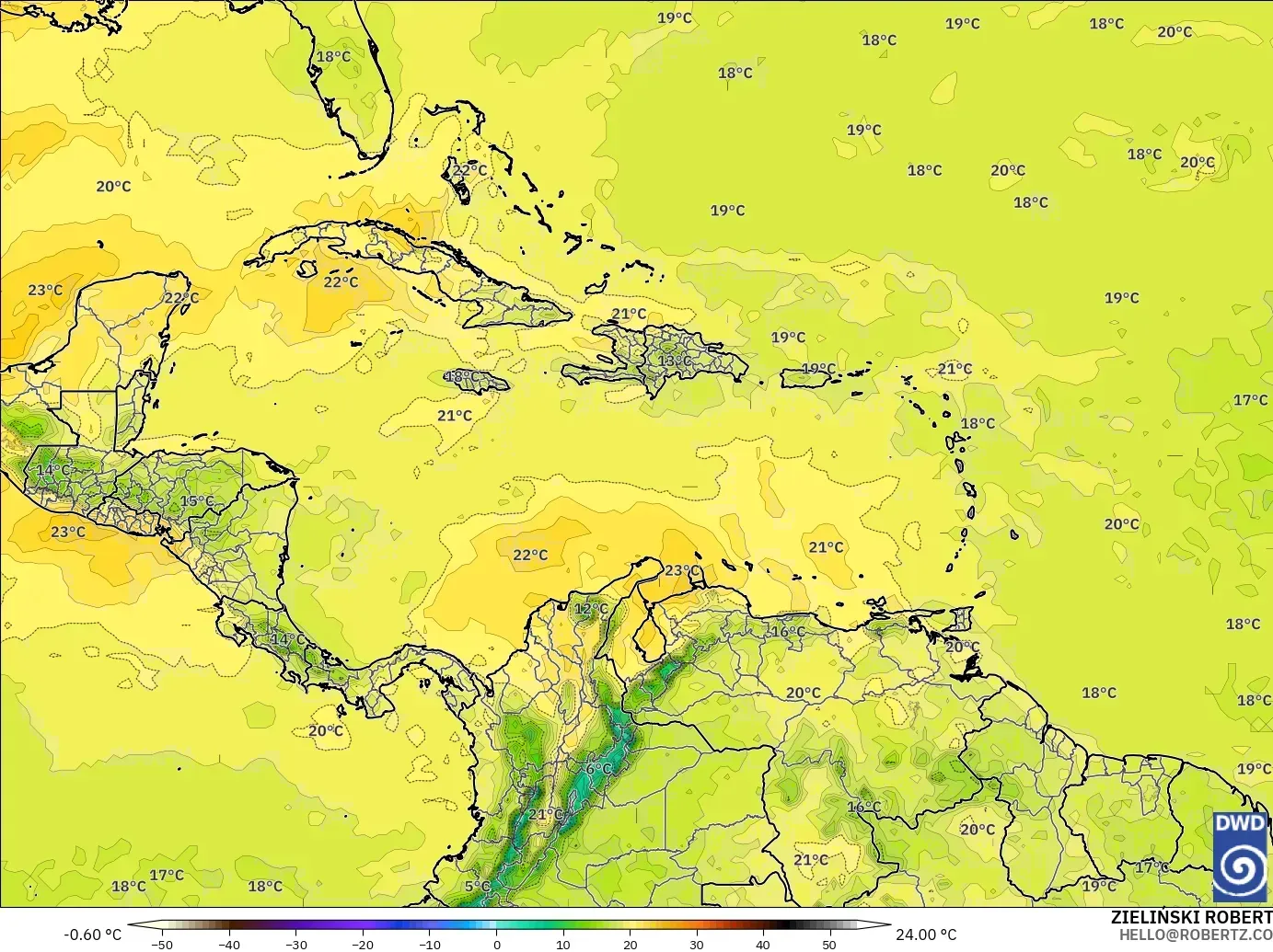 ICON modelo - Caribe, Temperatura a 850 hPa