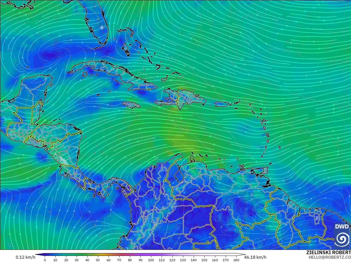 ICON modelo - Caribe, Viento a 10 m