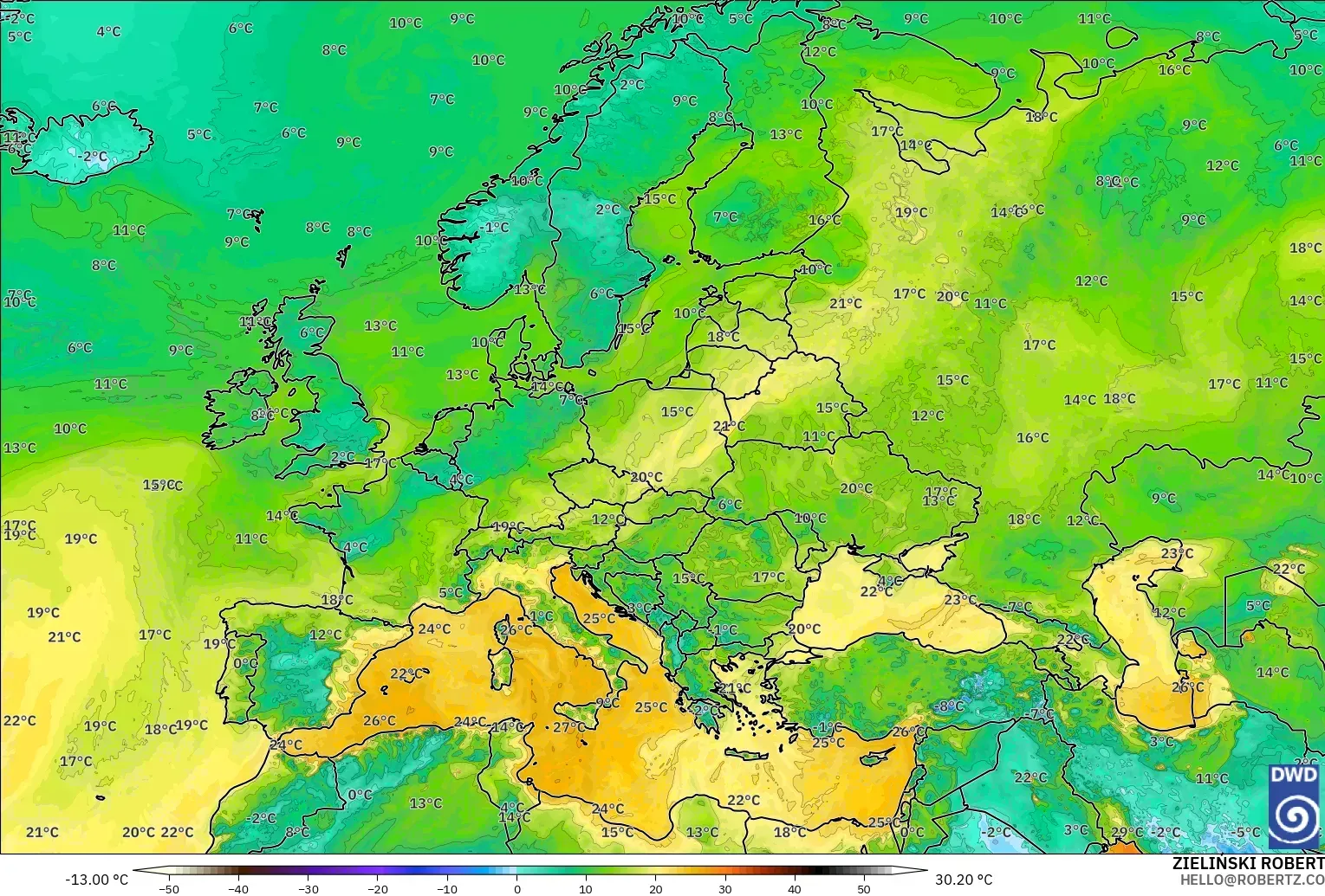 ICON modelo - Europa, Punto de rocío a 2 m