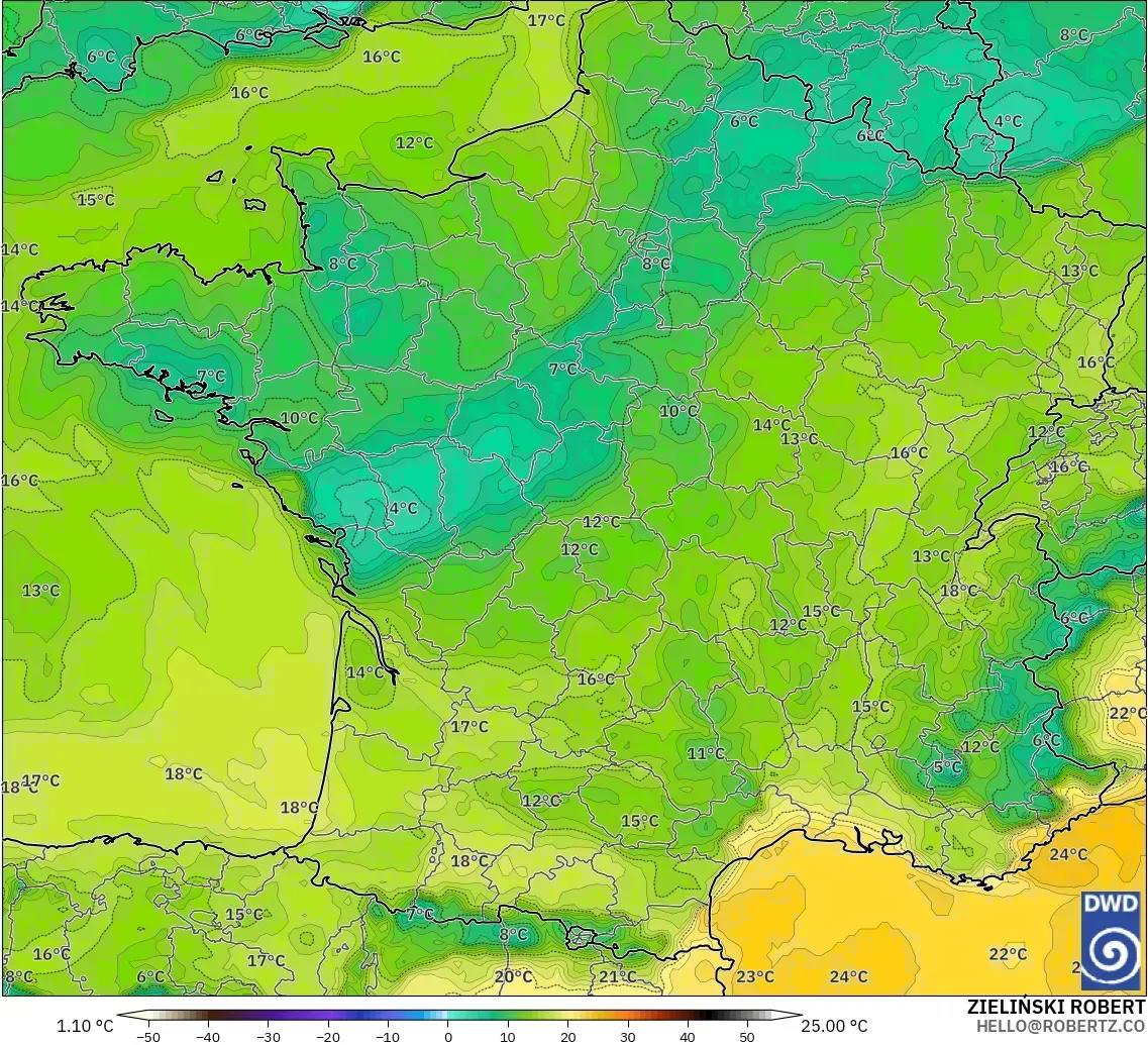 ICON modelo - Francia, Punto de rocío a 2 m