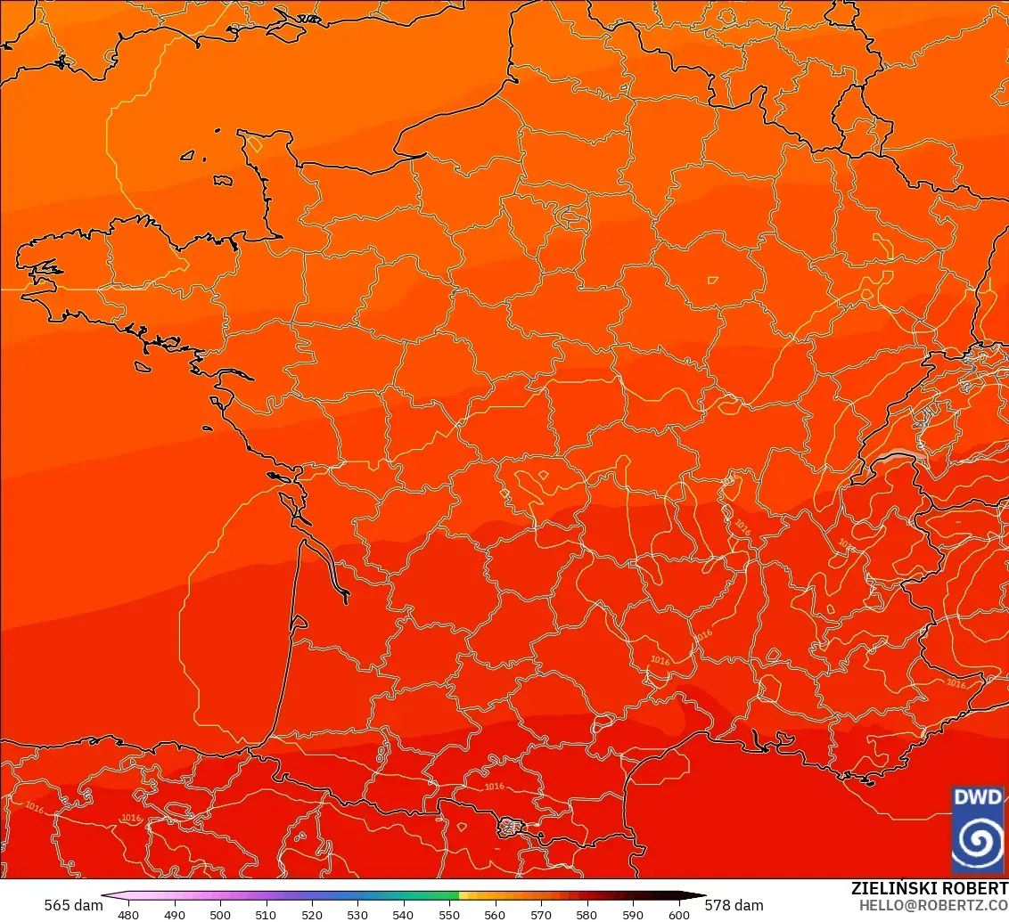 ICON modelo - Francia, Altura geopotencial a 500 hPa