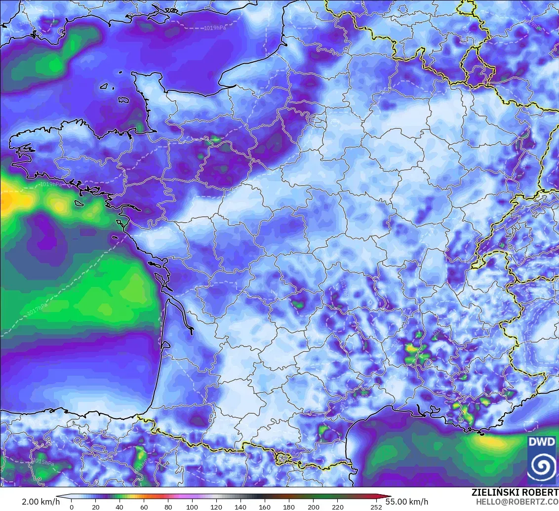 ICON modelo - Francia, Ráfagas de viento