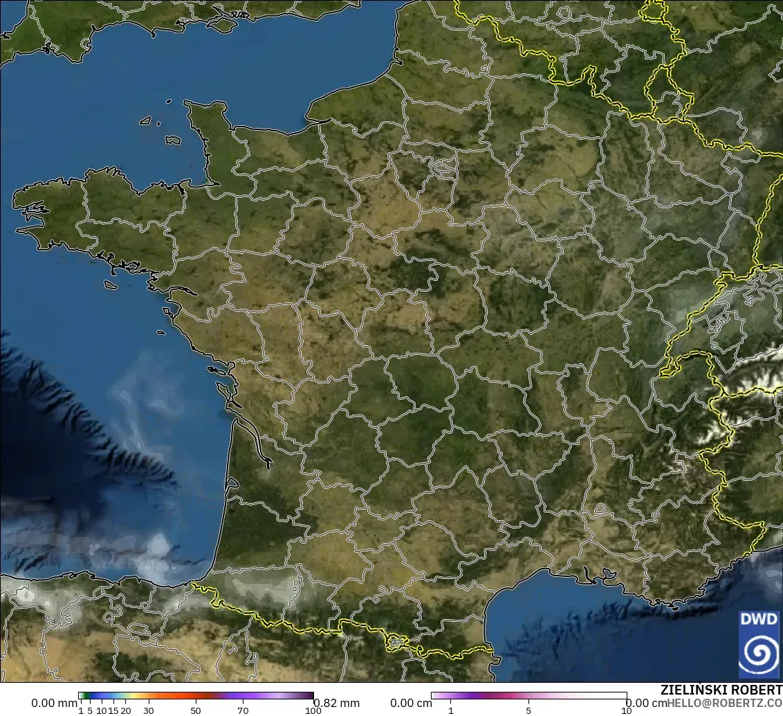 ICON modelo - Francia, Precipitación, nubes y presión